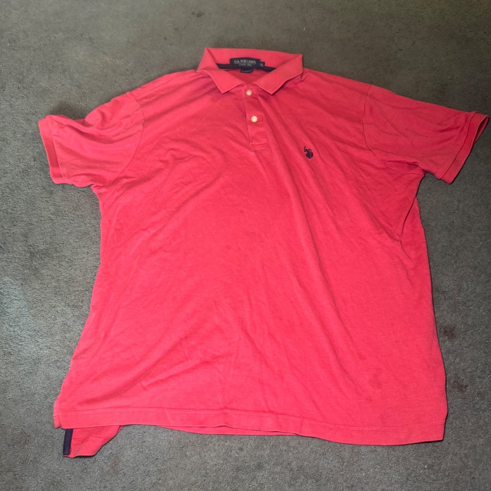 US Polo Assn Mens XL Luxury Feel Polo Shirt Coral Pink Short Sleeve Logo Classic